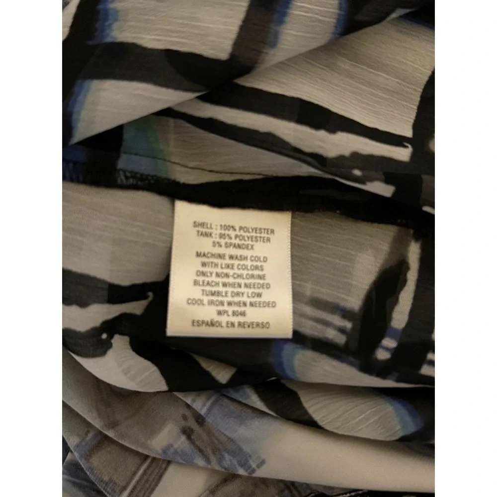 JM Collection Womens XL Blue Black Abstract Grid 2pc Tank & Sheer Cardigan Set
